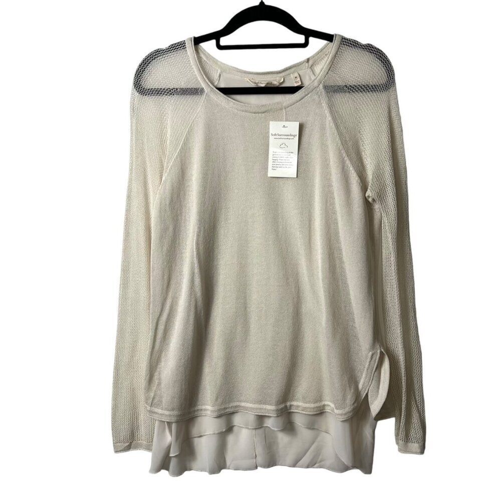 Soft surroundings beige long‎ sleeve open knit sweater lined women’s size medium